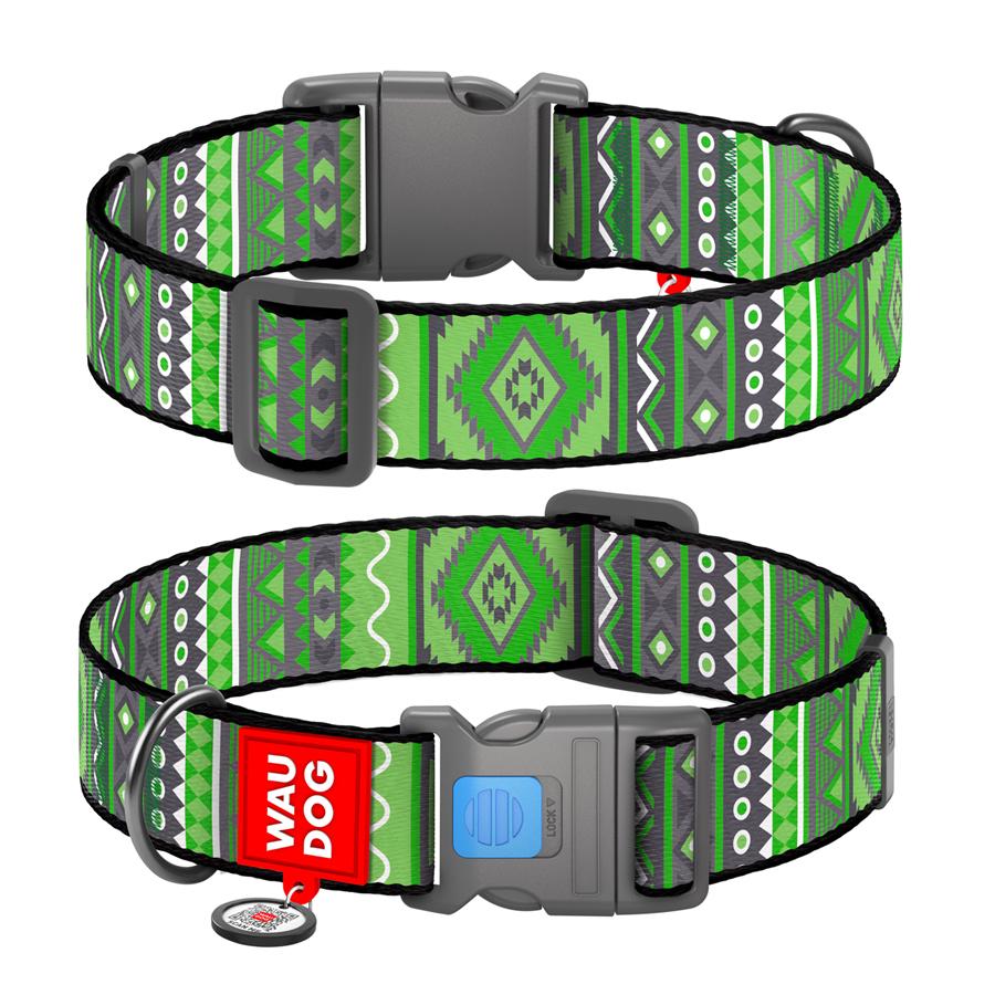 Ошейник для собак с QR-паспортом Waudog Nylon Этно пластиковый фастекс XXL 35 мм 46-70 см Green (284-0132) - фото 1 Ошейник для собак с QR-паспортом Waudog Nylon Этно пластиковый фастекс XXL 35 мм 46-70 см Green (284-0132) - фото 1