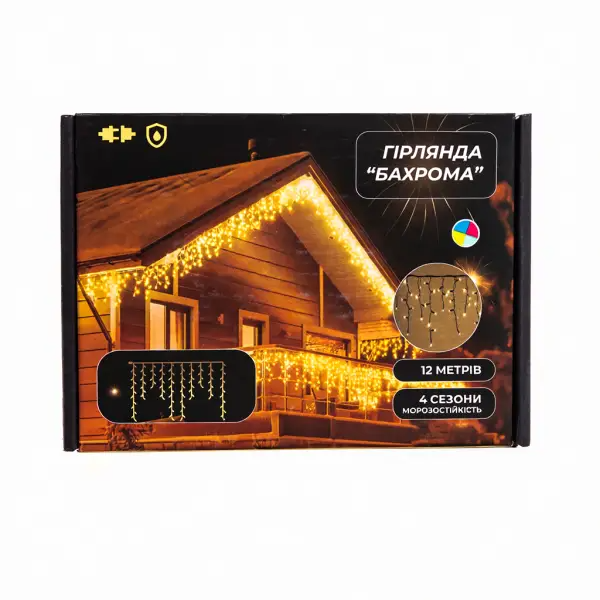 Гирлянда сетевая Бахрома уличная 12 м 200 LED диодов внешняя от сети белый провод цвет света Разноцветный (12MWML) - фото 10