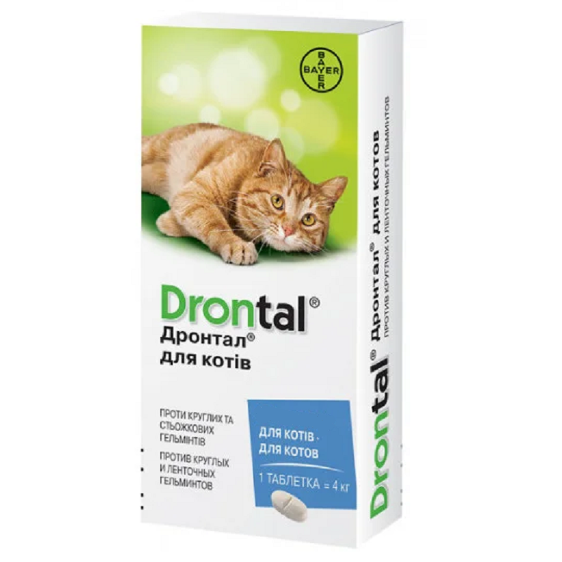 Засоби від паразитів для тварин Дронтал Плюс зі смаком м'яса Bayer №8 для котів (318)