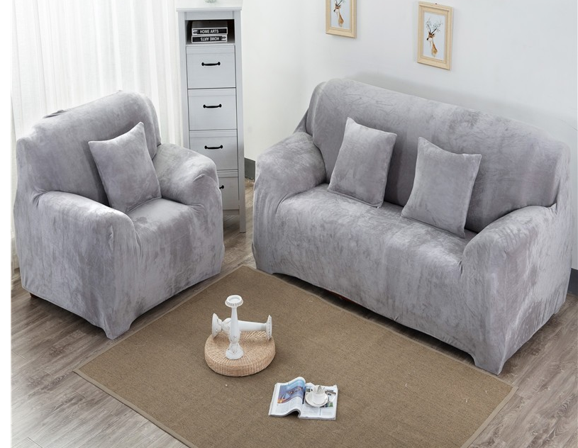 Набор чехлов HomyTex на диван и 2 кресла замша/микрофибра Серый (Ht-183035)