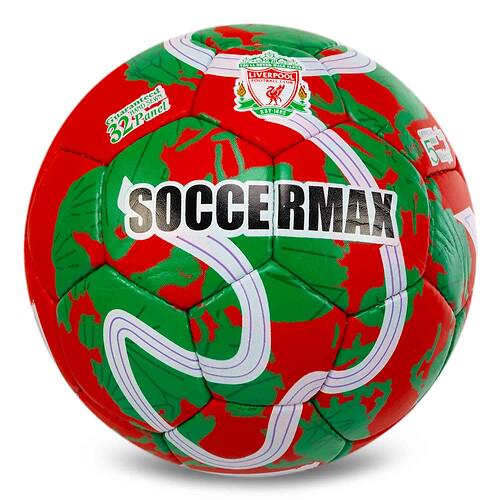 Мяч футбольный SOCCERMAX LIVERPOOL FB-0047-815 PU Гриппи сшит вручную №5 Красно-зеленый (31773718)