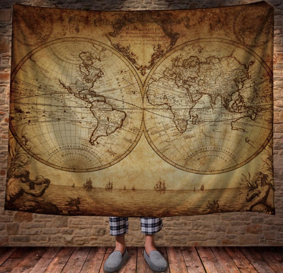Плед із 3D принтом Вінтажна карта світу 150х200 см (epi_0332)