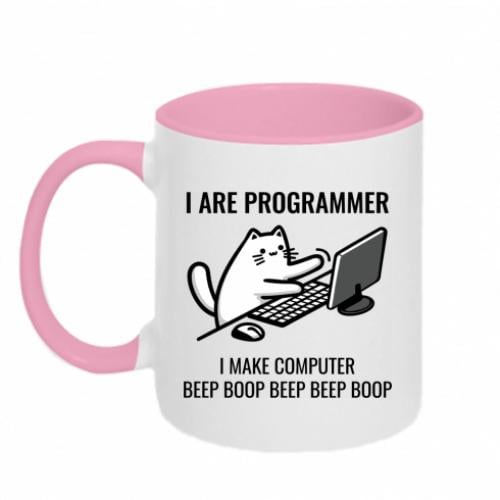 Чашка двухцветная Кот программист I are programmer 320 мл Белый с розовым (16923623-47-198677)