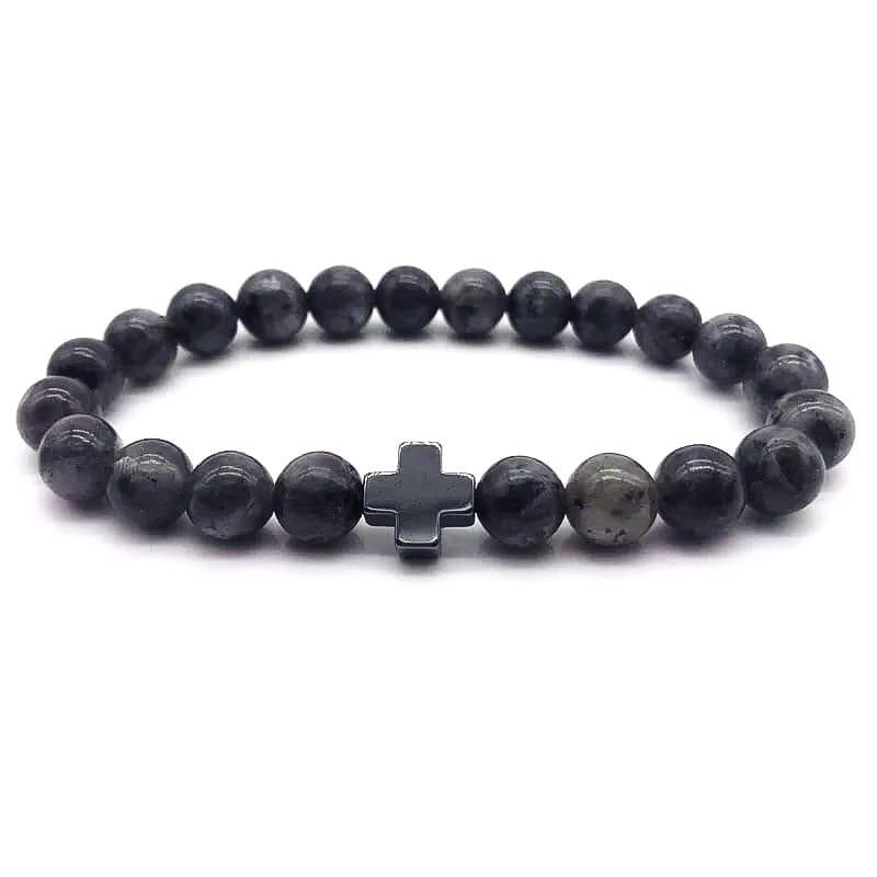 Браслет із лабрадориту з хрестиком р. 23 (18004) Браслет із лабрадориту з хрестиком р. 23 (18004)