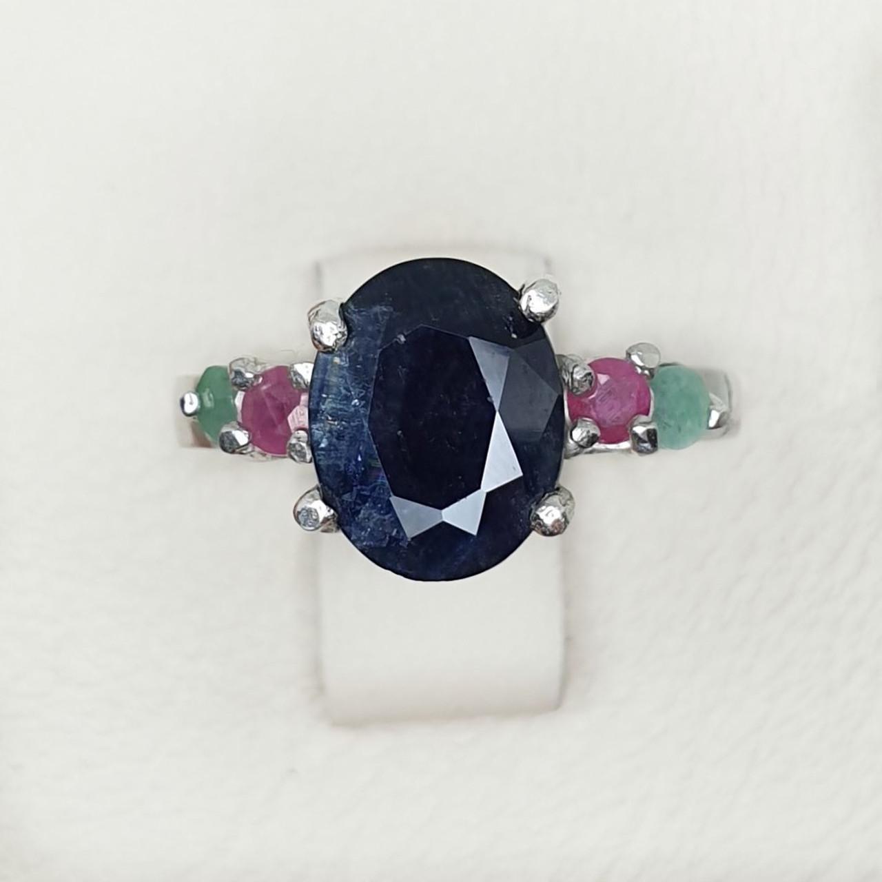 Кольцо серебряное с рубином/сапфиром/изумрудом р. 18 3,6 г (1407648832)