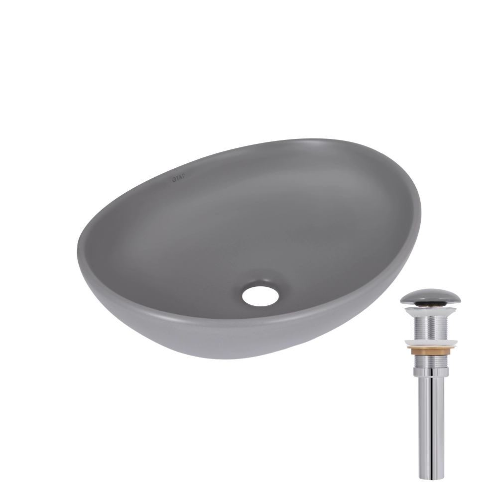 Раковина накладная Qtap Dove 415x340x140 мм овальная с донным клапаном Stone grey (49784)
