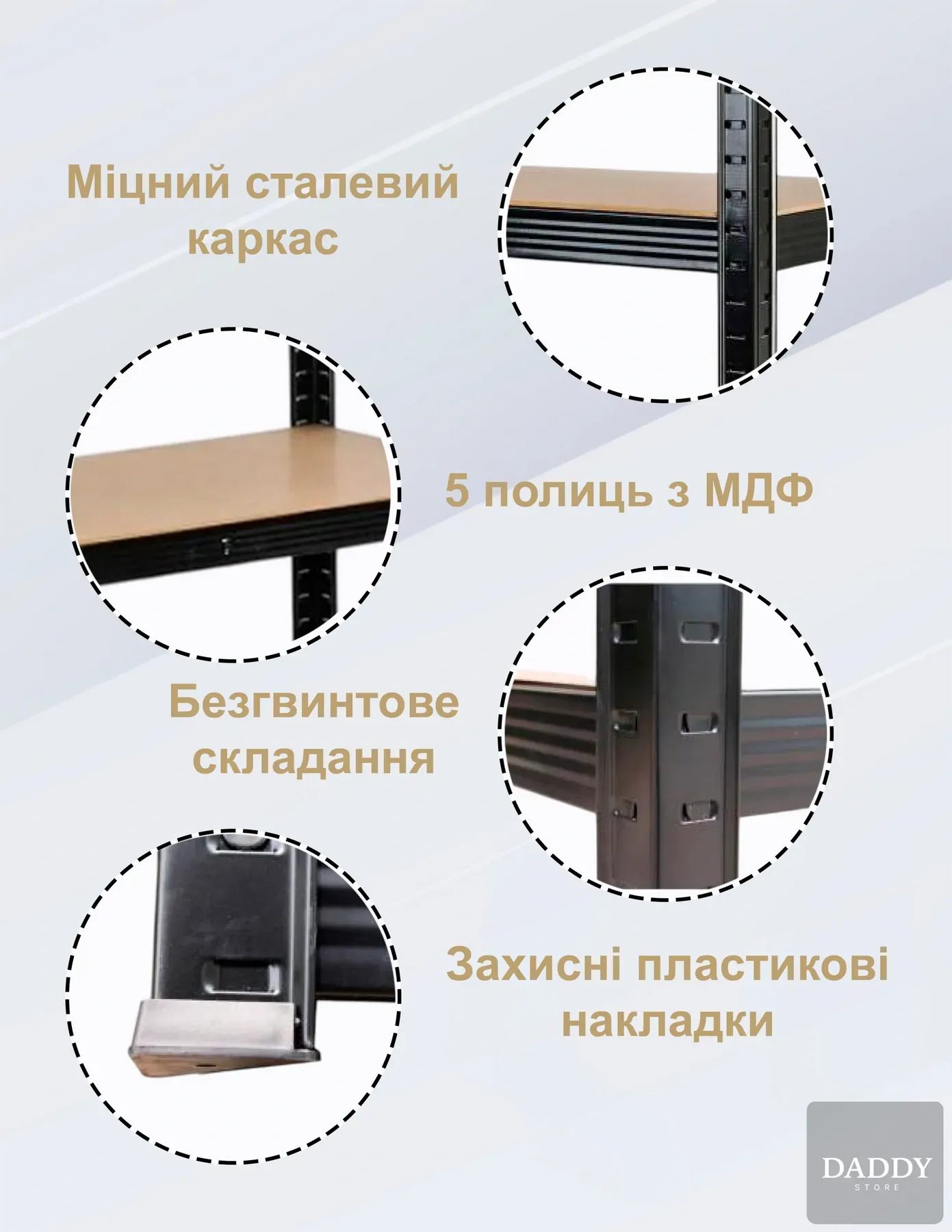 Стелаж 4P StrongShelf 180х90х40 см рівномірне навантаження 175 кг/полицю загальне навантаження до 875 кг Чорний - фото 3