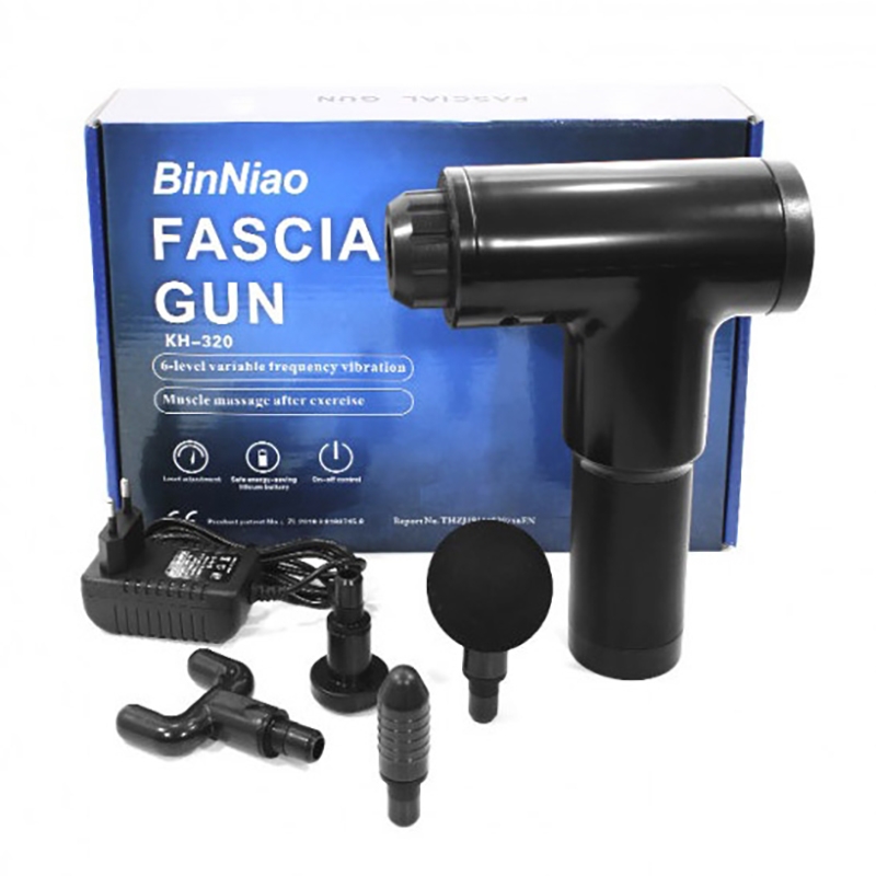 Масажер акумуляторний ручний Fascial Gun KH-320 ударний м'язовий 4 насадки Black (tf6755) - фото 3