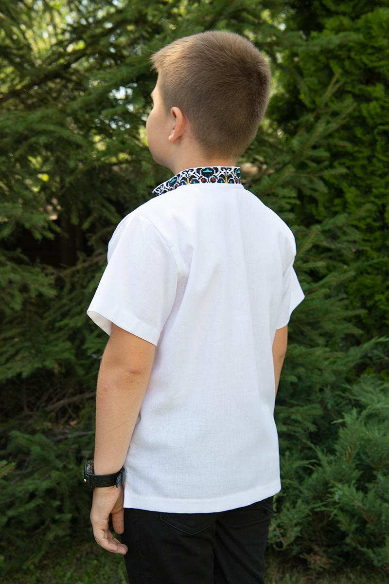 Вышиванка на мальчика из льна с коротким рукавом 158 см Белый (2354087237) - фото 5