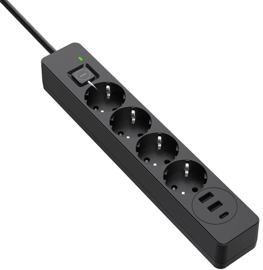 Удлинитель с быстрой зарядкой ColorWay CW-CHE432PDB 2xUSB QC3. 0 + 1xType-C 4 розетки Черный (CW-CHE432PDB)