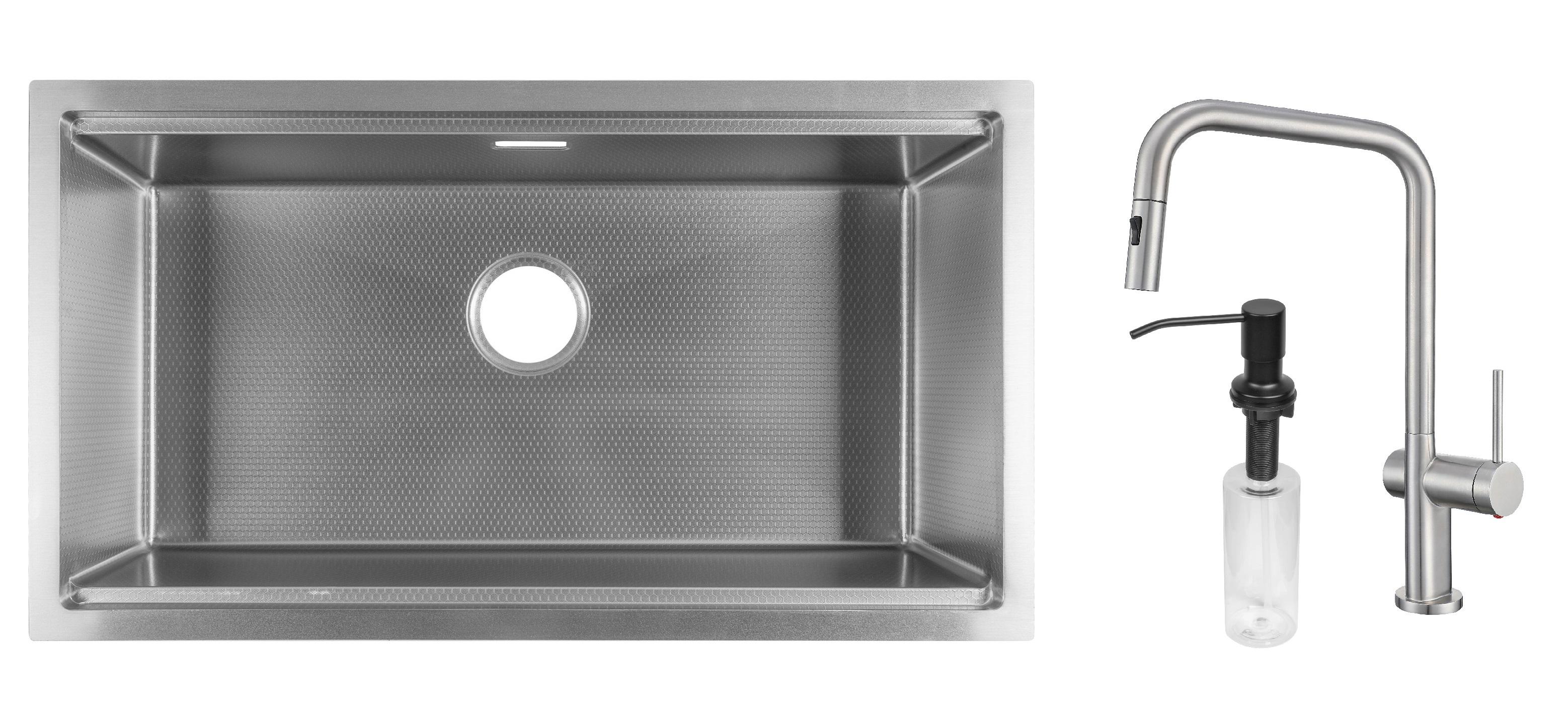 Комплект из кухонной мойки Gunter&Hauer Federbach 8022 Inox Honey кухонного смесителя Gunter&Hauer BRUNNEN Br