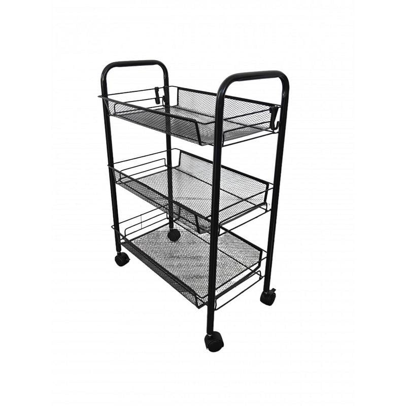 Этажерка металлическая на колесах с 3 металлическими полками Черный (348668) Этажерка металлическая на колесах с 3 металлическими полками Черный (348668)
