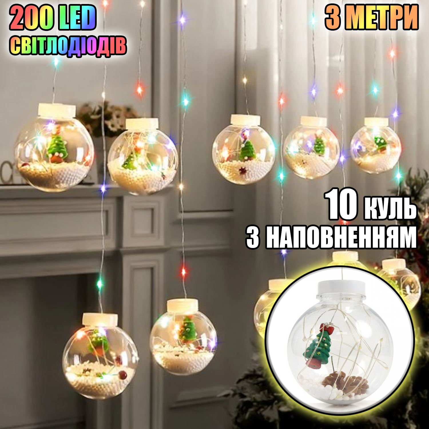 Гірлянда-штора світлодіодна Magnetic Прозорі кулі Ялинка LED 3 м RGB (50f7ae02) - фото 2