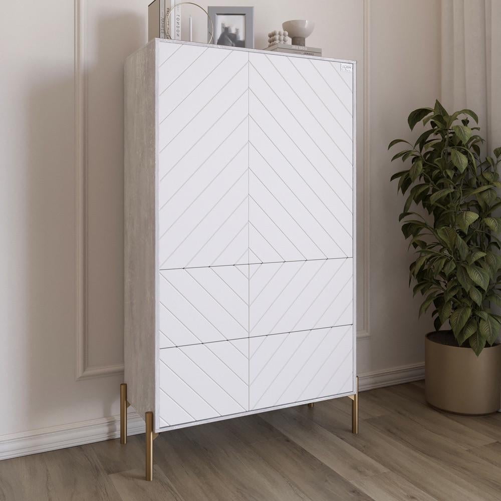 Комод-пенал с рельефной отделкой фасада и золотыми металлическими ножками Lion Амарант 84x40x150 см Бетон/Белый (Lion-042186) Комод-пенал с рельефной отделкой фасада и золотыми металлическими ножками Lion Амарант 84x40x150 см Бетон/Белый (Lion-042186)