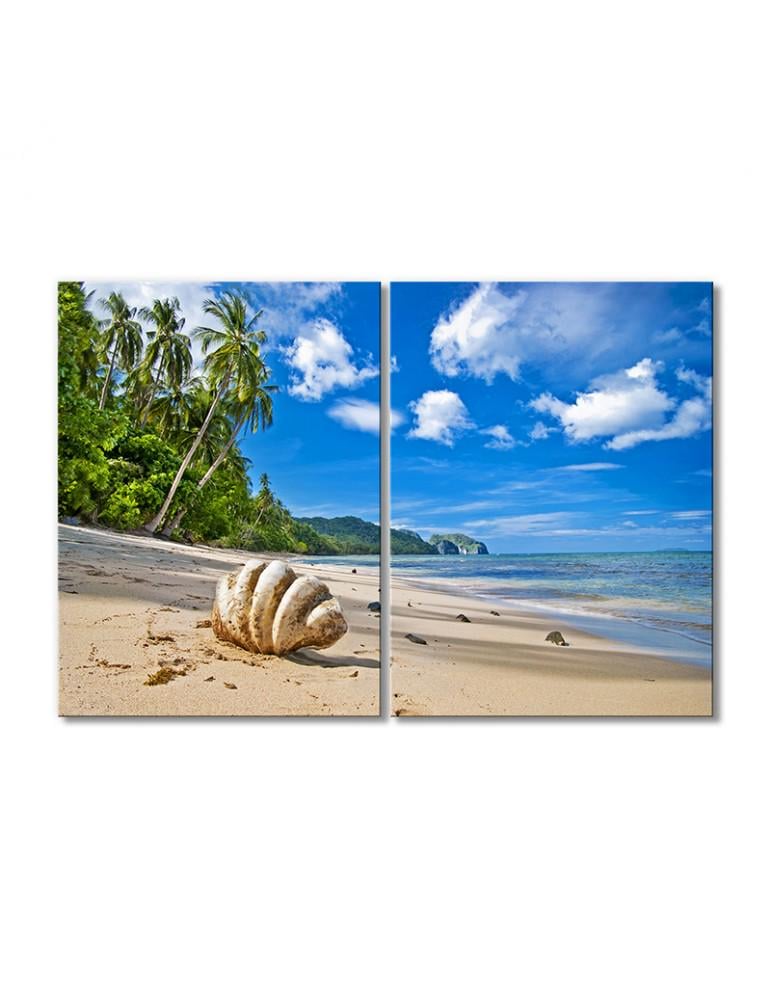 Картина модульная Пальмы большая ракушка на пляже 2 модуля 70x105 см (212528More006)