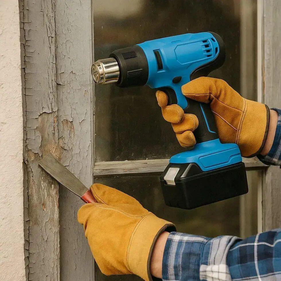 Будівельний фен 3 насадки 2 АКБ 5 Ач 1200 Вт (opt-104153) - фото 3 Будівельний фен 3 насадки 2 АКБ 5 Ач 1200 Вт (opt-104153) - фото 3