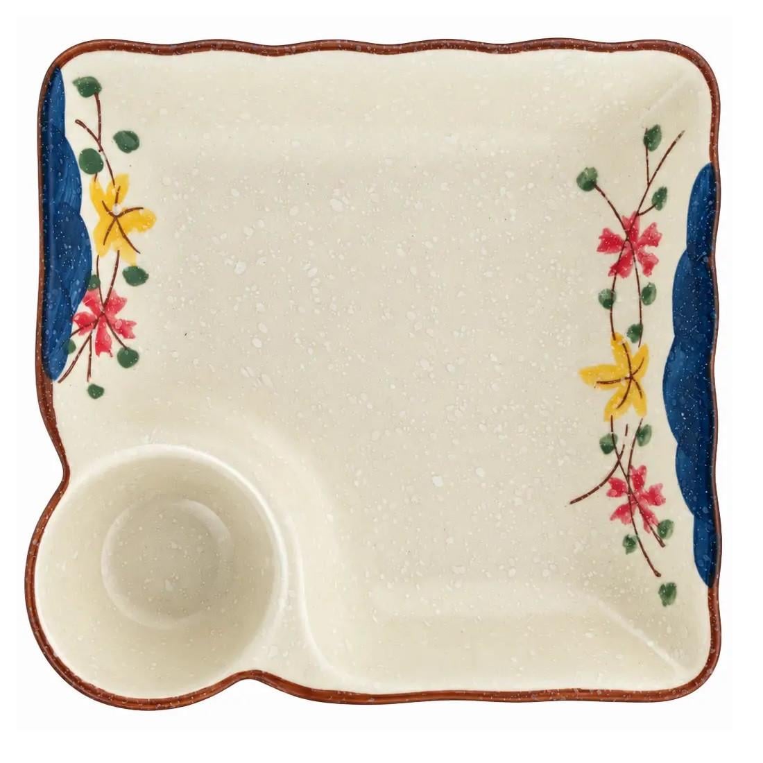 Тарелка-менажница RIAS JB-18 Flowers с отделением для соуса 18,5x17,3x3,7 см Beige-Blue (3_08743)