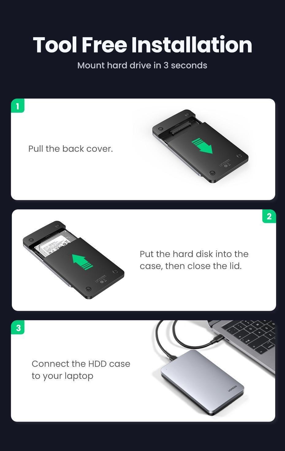 Кишеня зовнішня Ugreen 2.5 USB-C 0.5 м (70499) - фото 6 Кишеня зовнішня Ugreen 2.5 USB-C 0.5 м (70499) - фото 6