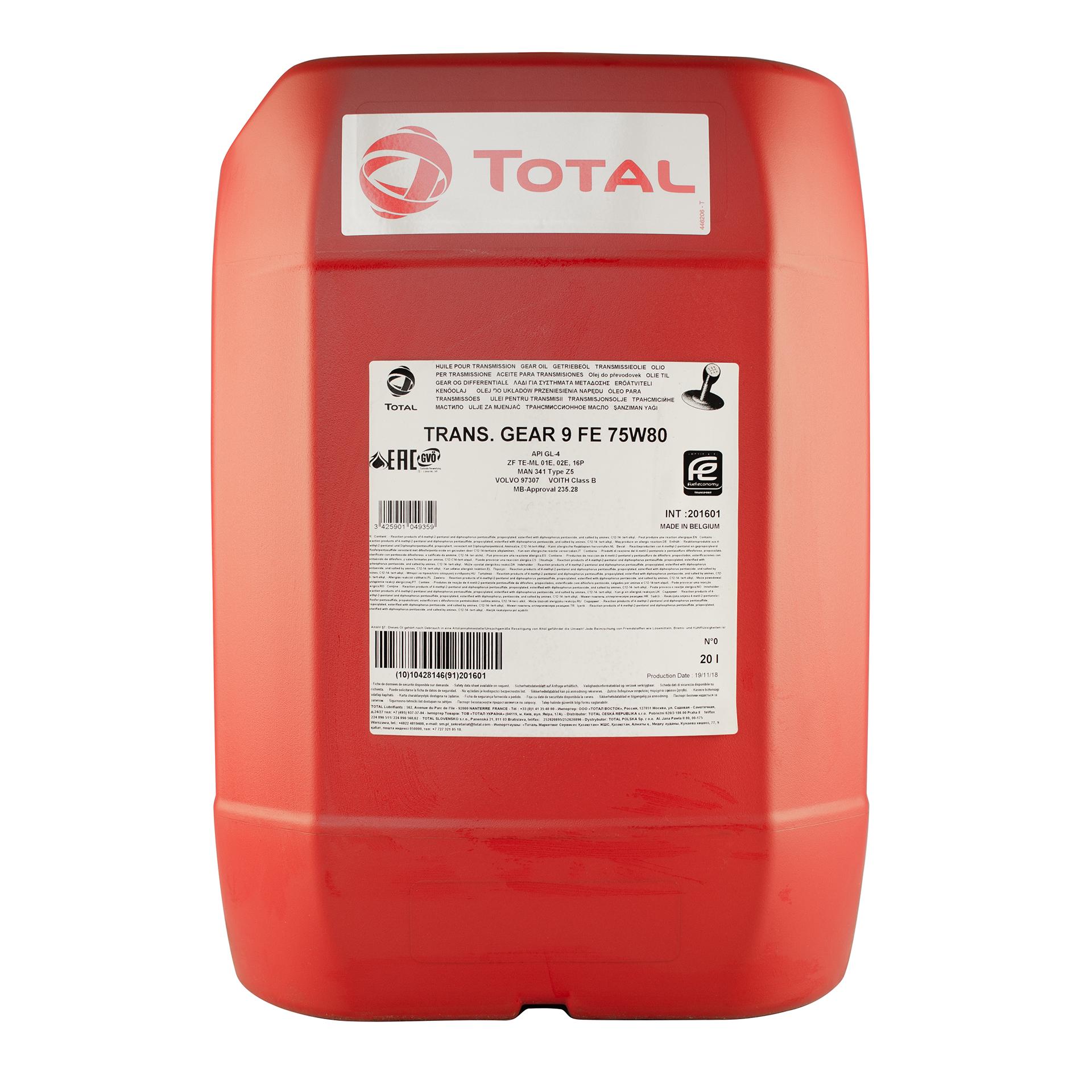 Масло трансмиссионное Total TRANSMISSION GEAR 9 FE 75W-80 20 л