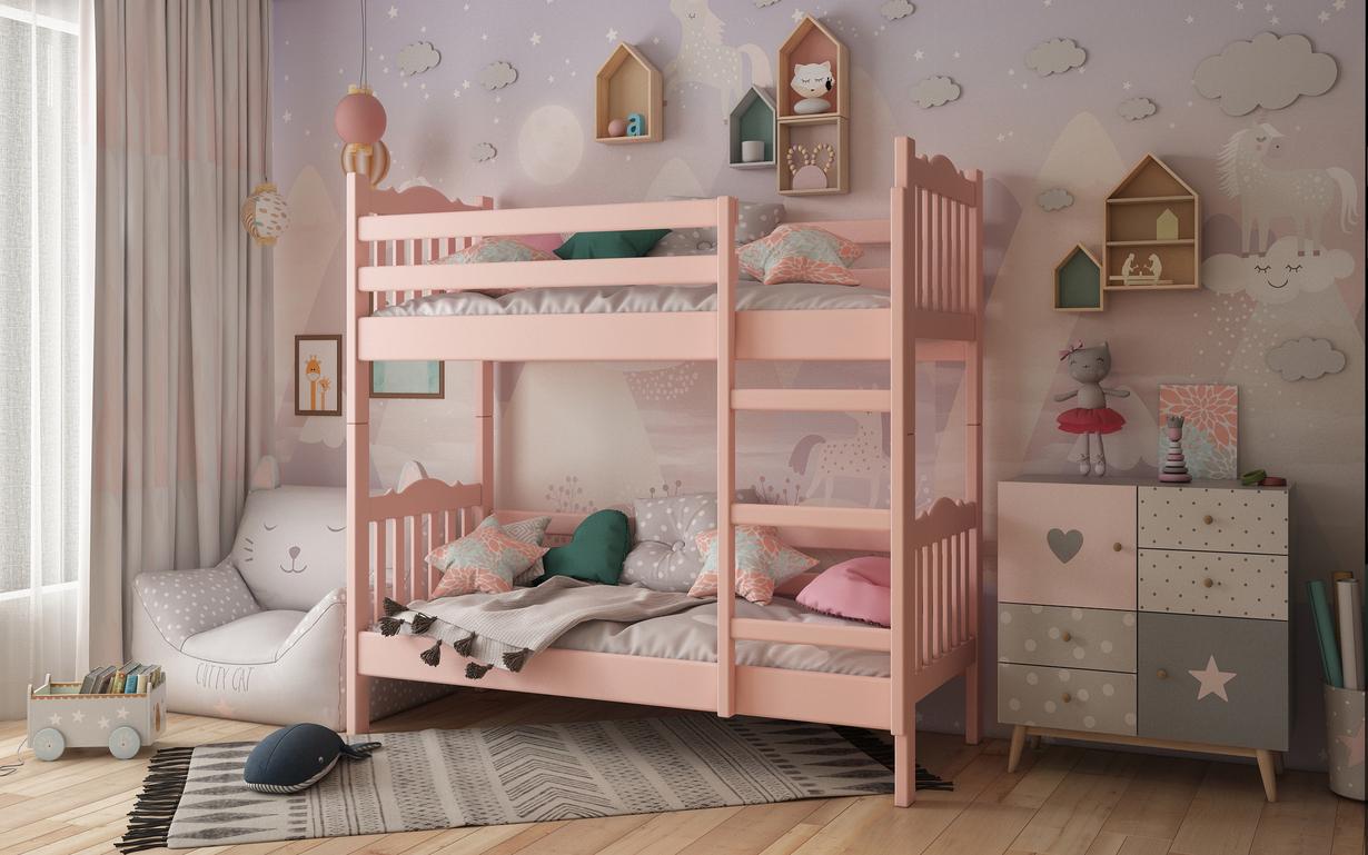 Кровать двухъярусная STEMMA Тандем из натурального дерева сосна 80х200 см Розовый (51939)