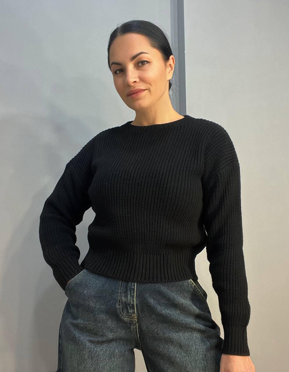 Свитер женский MIX RAY 6716 простой короткий базовый однотонный OS Черный (1236) - фото 4