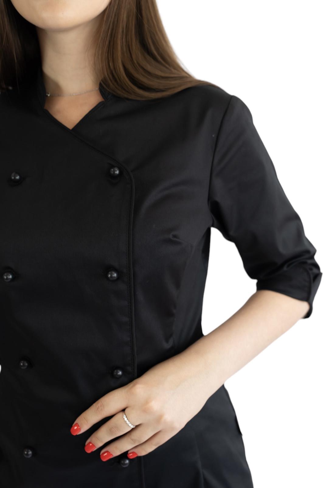 Кітель кухарський жіночий рукав 3/4 Атланта Lux Form р. 48 Чорний (4714) - фото 2