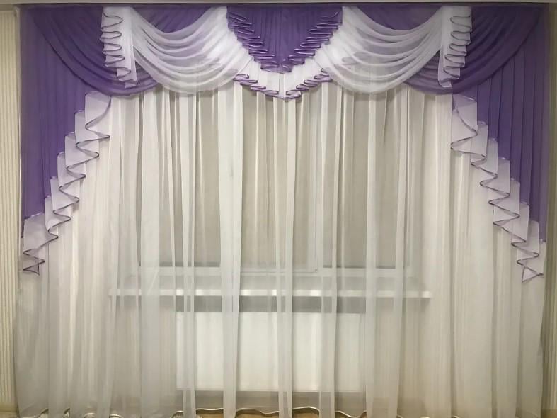 Ламбрекен в гостиную/спальню из однотонного шифона 3 м Сиреневый (178)