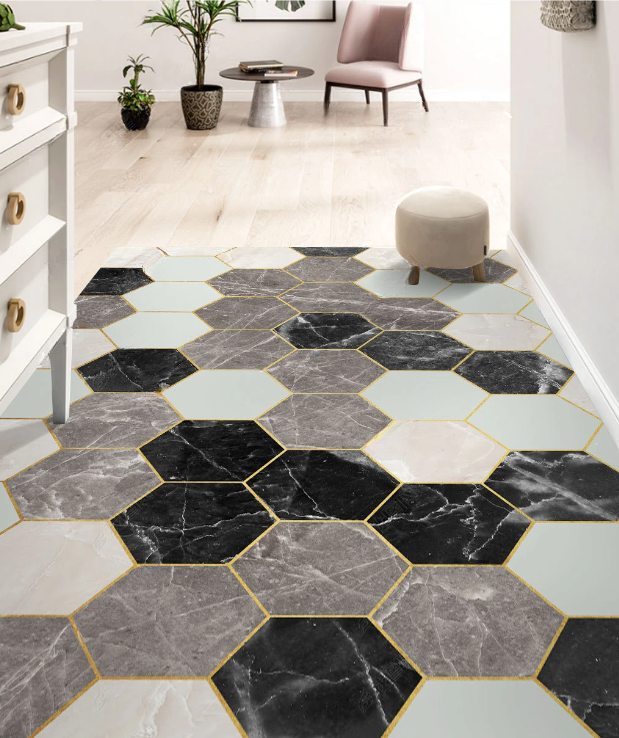 Грязезащитный коврик для прихожей Монохромный мрамор резиновый 40х60 см (KRS041)