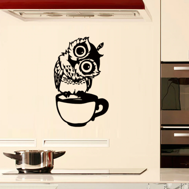 Наклейки виниловые I love coffee Сова на чашке лист 43х28 см (Б117-6)