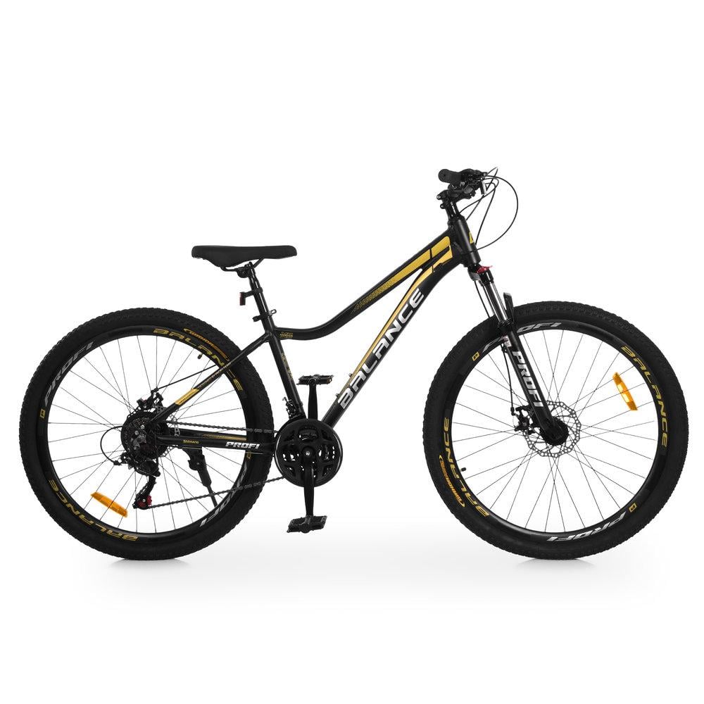 Велосипед горный 27,5" Profi Balance AM DD алюминиевая рама 15" ростом 150-170 см Черно-золотистый (BL-275008)