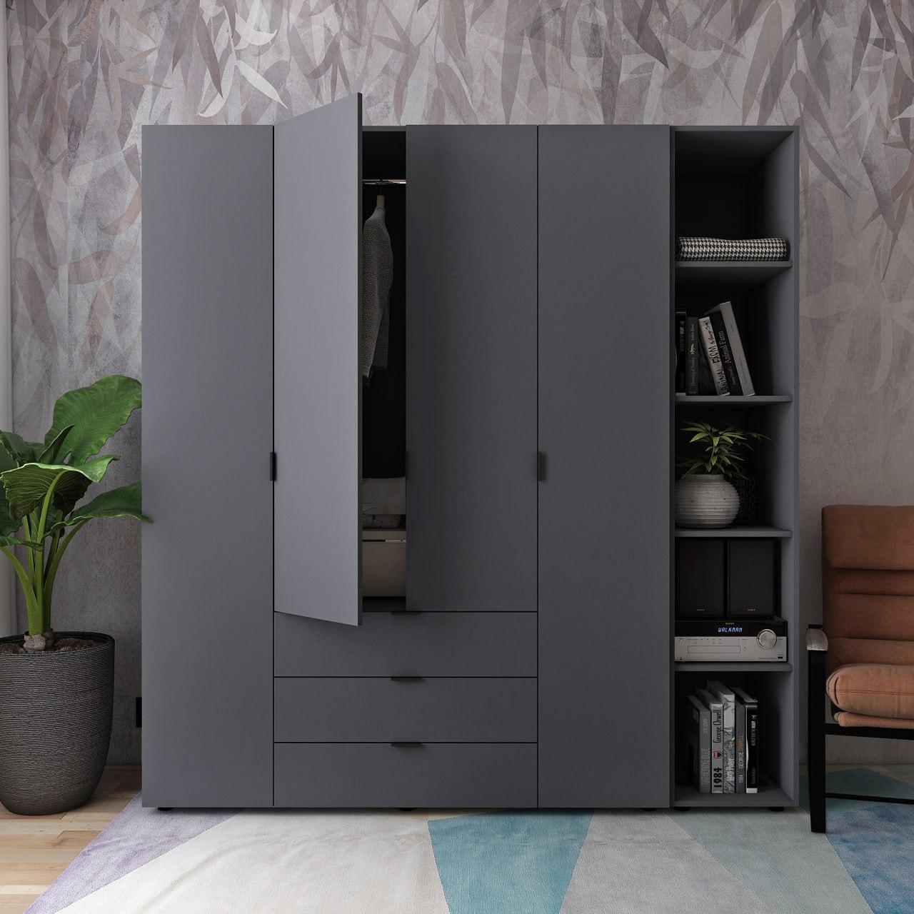 Шкаф для спальни Doros Гелар с этажеркою 4 ДСП 193,2х49,5х203,4 см Графитовый (42005063)