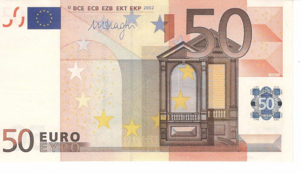 Коллекционная банкнота Италия 50 евро 2002 S J086 VF (Б06812)
