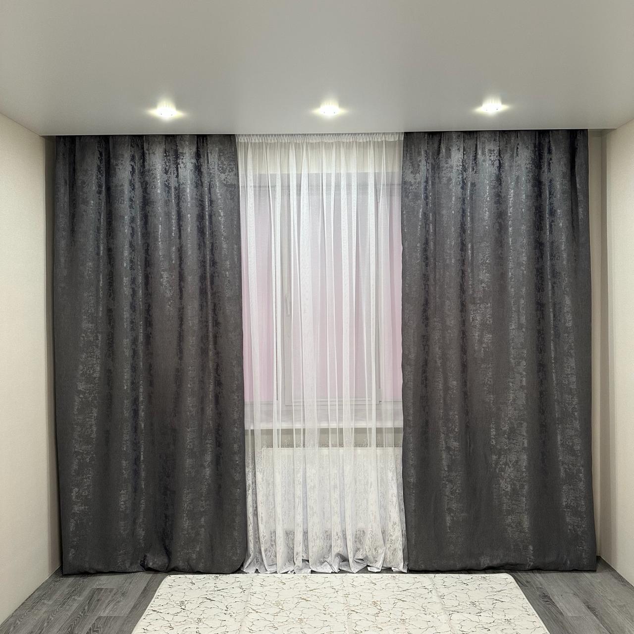 Шторы жаккардовые с мраморным узором среднее затемнение 1,5x2,7 м 2 шт. Графитовый (К1039-33) - фото 1