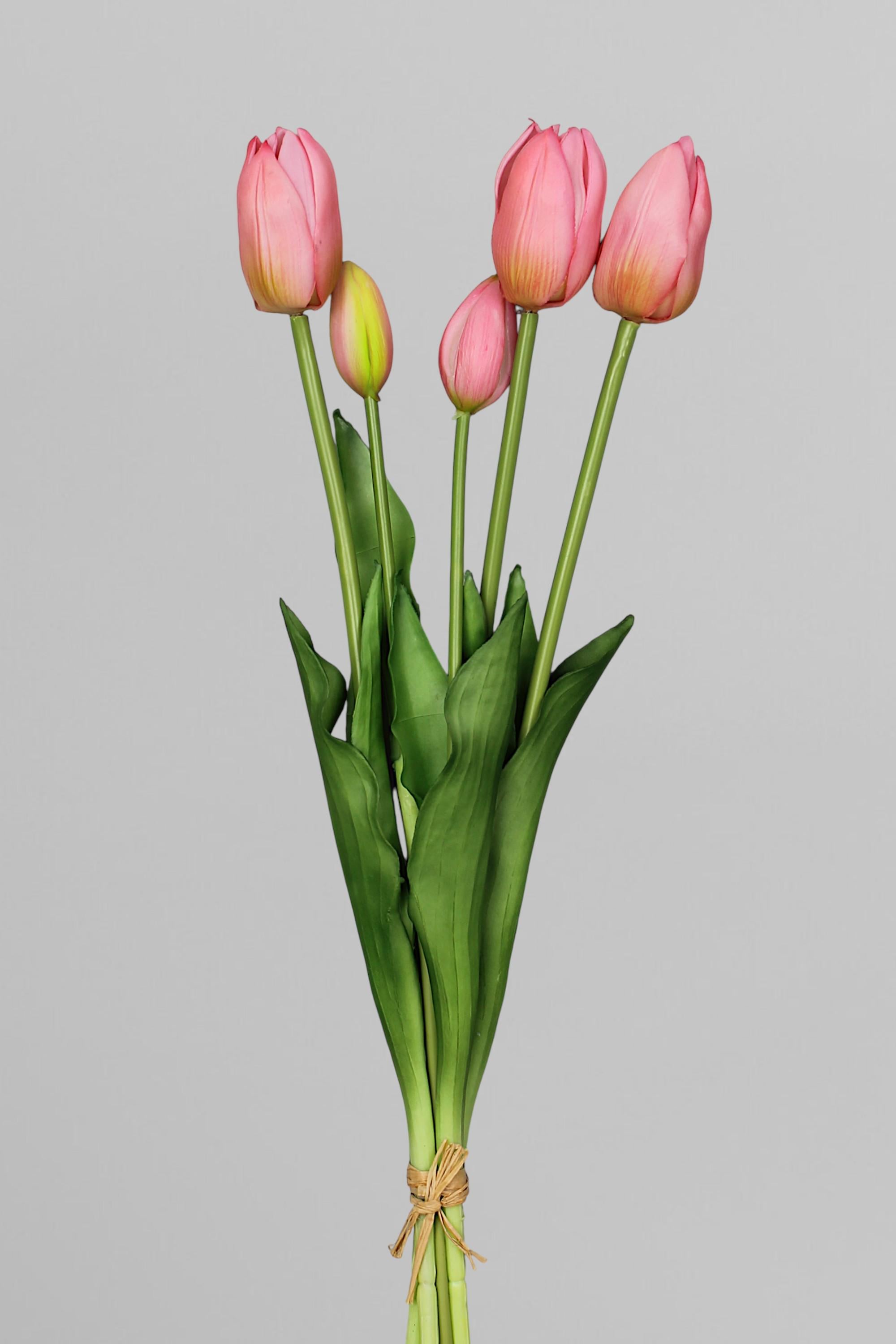 Букет искусственных тюльпанов из латекса 46 см 5 шт. Светло-розовый (К07077)