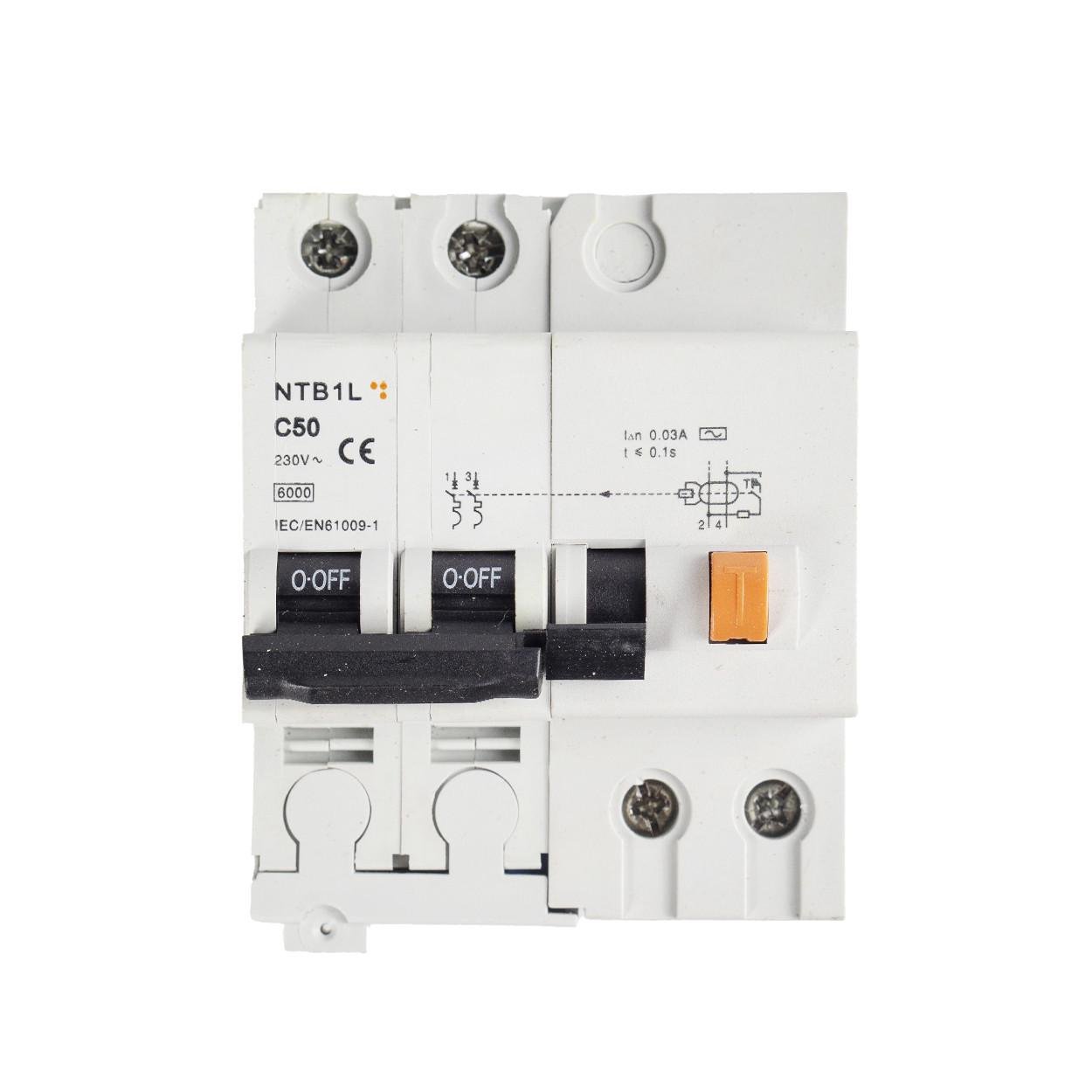 Автоматический выключатель дифференциального тока TESLA АВДС NTB1L C50-2P+N 230V~ 6000 (108) - фото 1 Автоматический выключатель дифференциального тока TESLA АВДС NTB1L C50-2P+N 230V~ 6000 (108) - фото 1