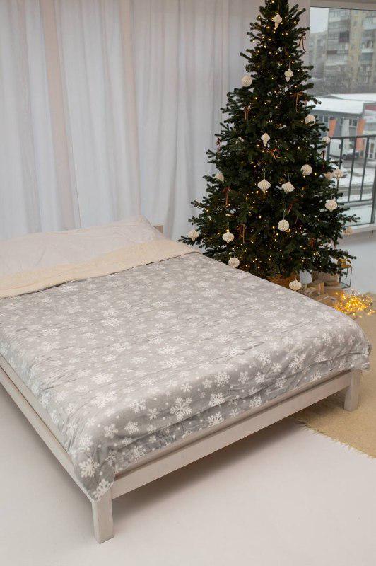 Плед на снежной овчине 200x230 см Светло-серый с белым