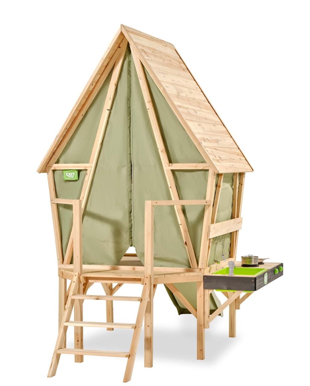 Детский игровой домик Exit Toys Yuki 350 с горкой и кухней из дерева кипариса