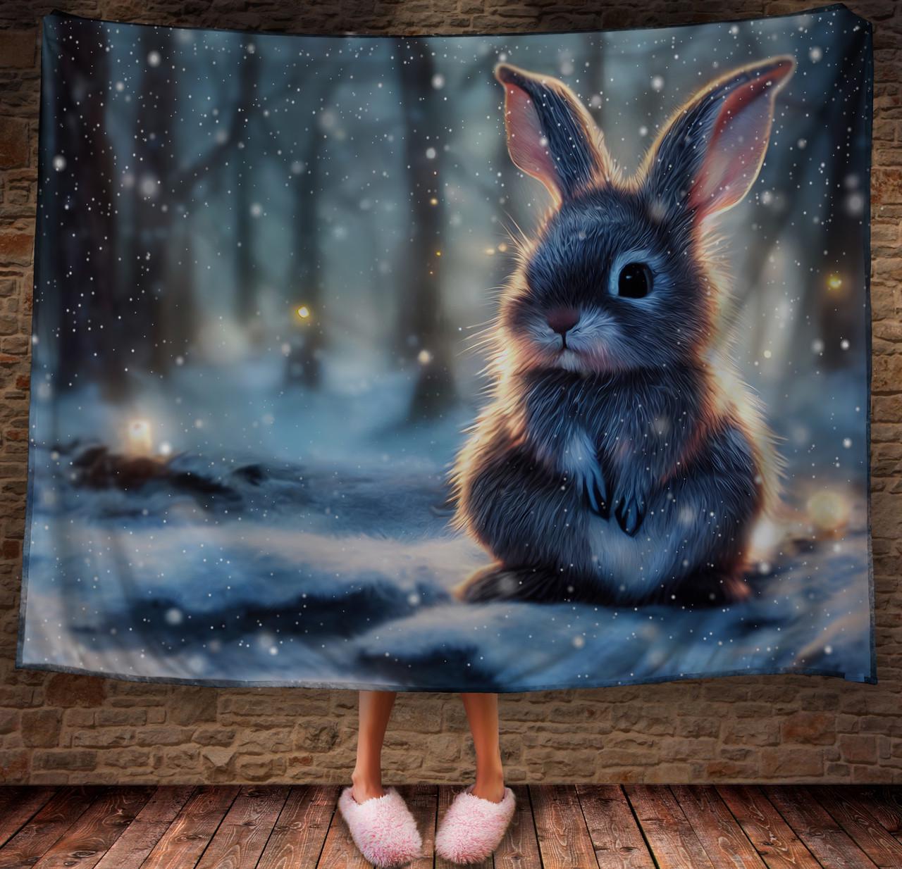Плед с 3D принтом 50 Кролик в зимнем сказочном лесу 150х200 см (epi_1862)