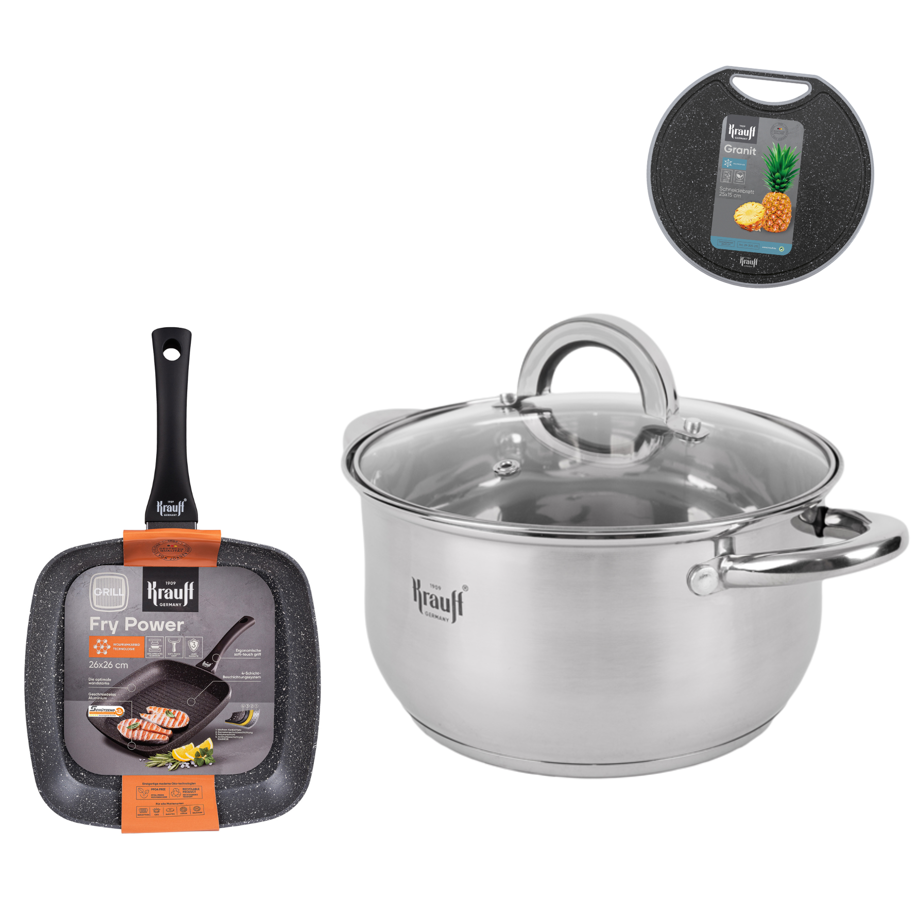 Кастрюля с крышкой Krauff Steil со сковородкой-гриль и кухонными принадлежностями (55-333-387)