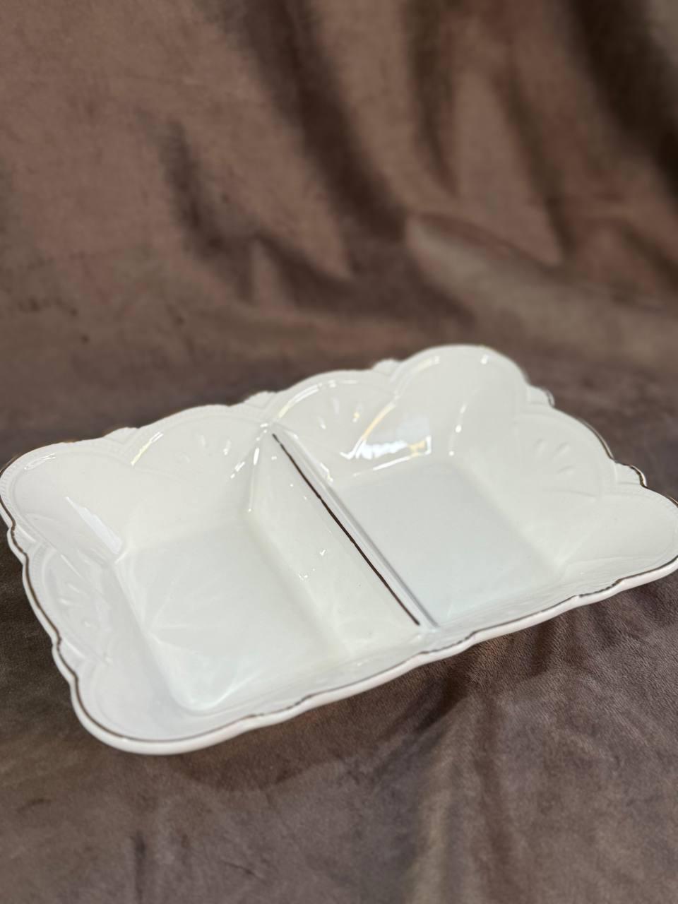 Менажниця керамічна YIWU HP-20-29 2-х секційна 20х14 см Білий (HP-20-29)