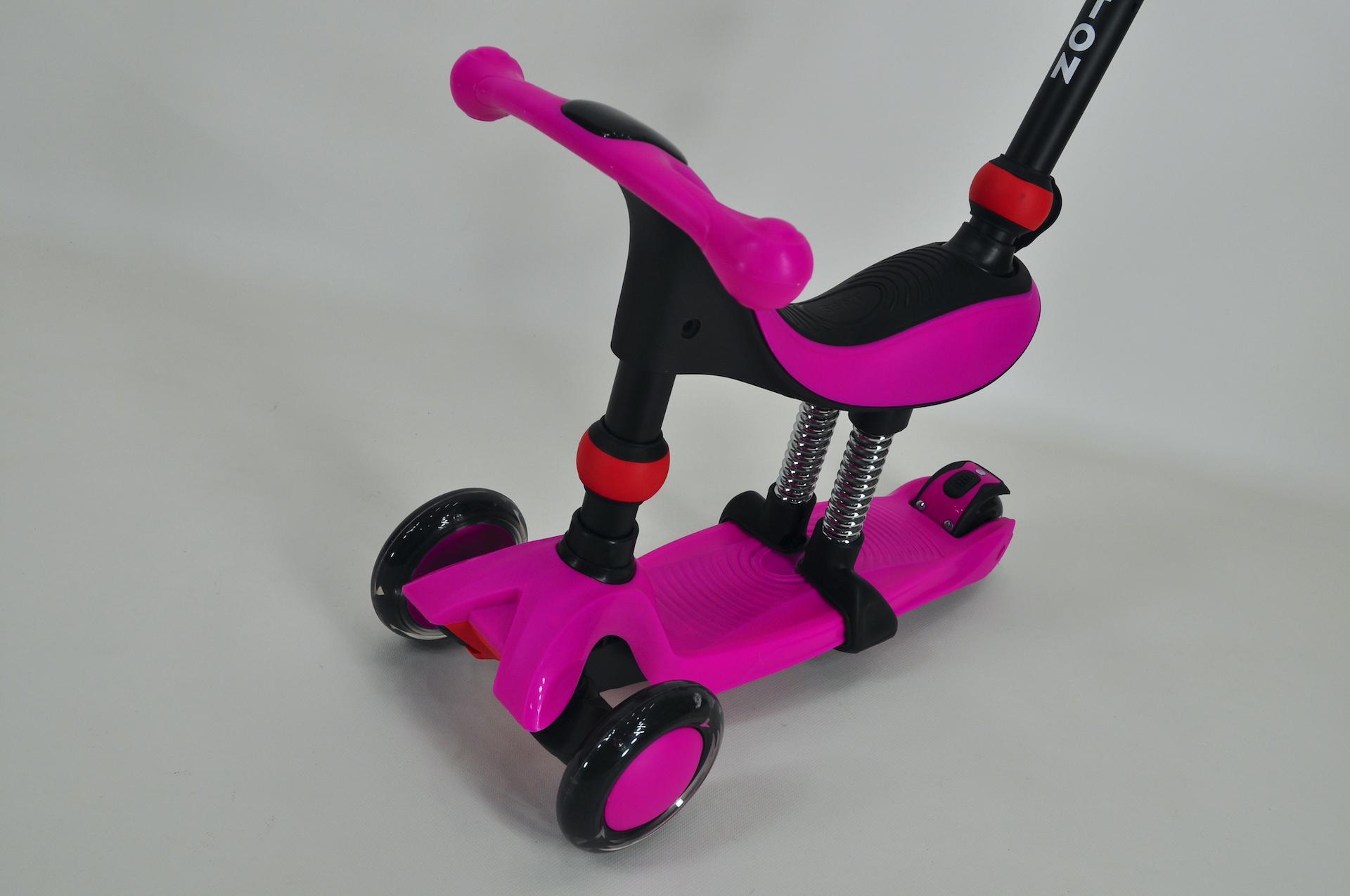 Самокат біговел Maraton Credo 3в1 дитячий триколісний з сидінням та батьківською ручкою Рожевий - фото 4