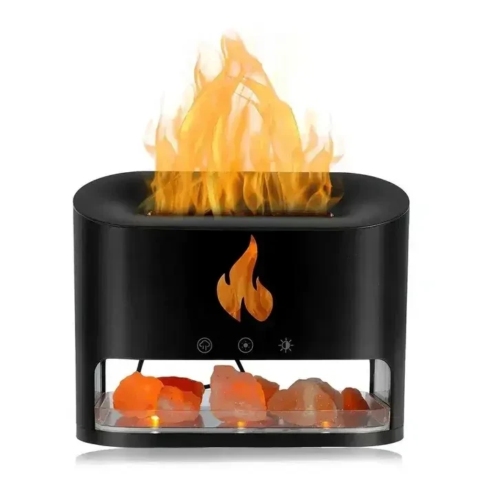 Зволожувач повітря Docsal Flame 3в1 з ультразвуковим зволоженням та соляним камінням Чорний (9034)