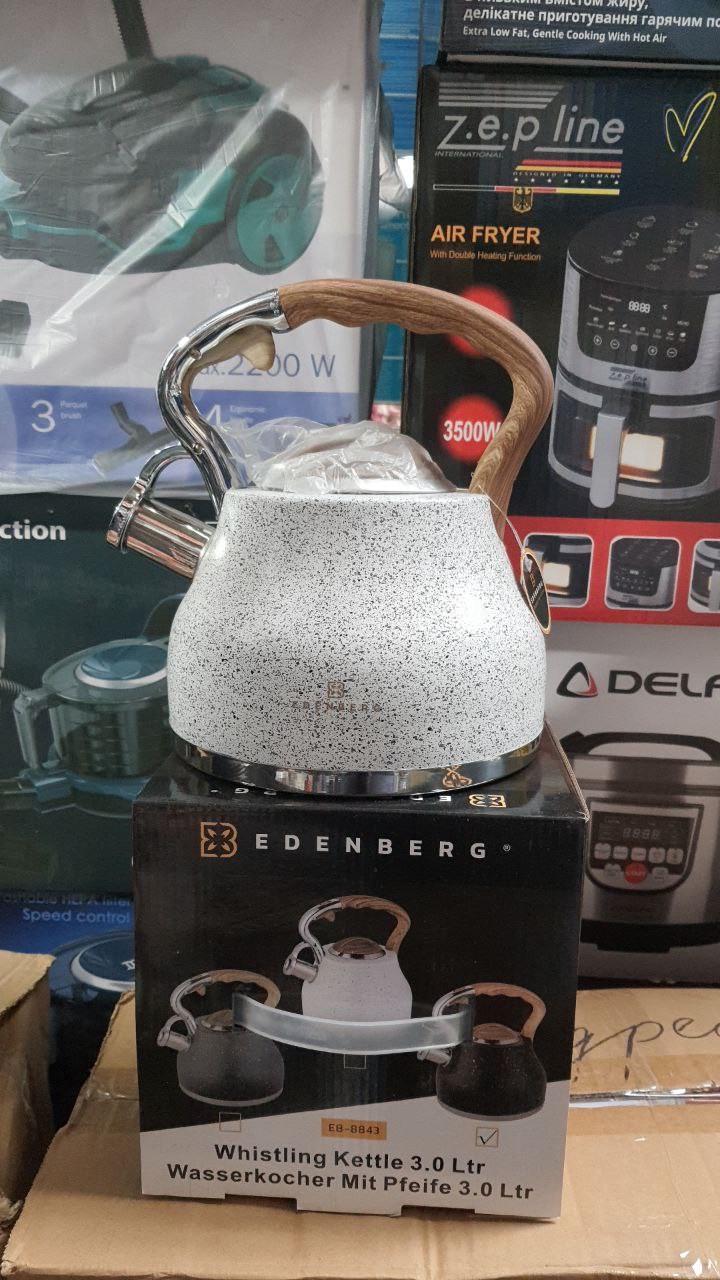 Чайник з мармуровим покриттям Edenberg зі свистком та тришаровим капсульним дном 3 л Білий (EB-8843) - фото 6 Чайник з мармуровим покриттям Edenberg зі свистком та тришаровим капсульним дном 3 л Білий (EB-8843) - фото 6