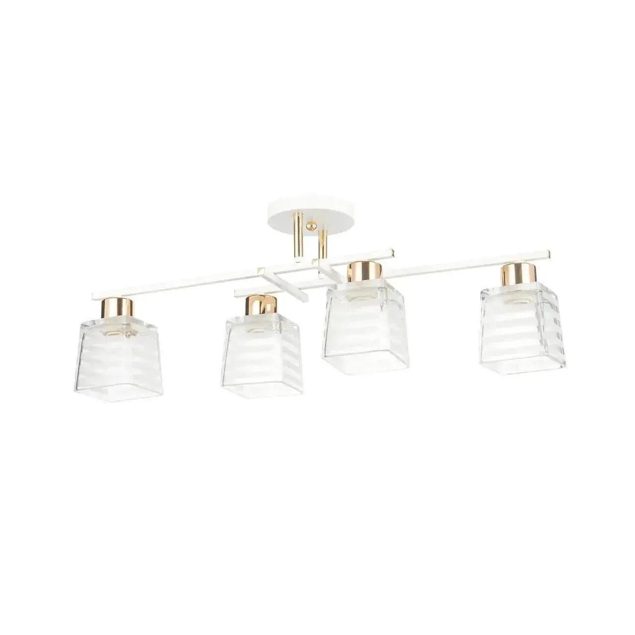 Люстра потолочная Interees V 6290-4 WH+FG с четырьмя плафонами в полоску под лампу Е27 IP20 60W Белый/Золотой (00000140774)