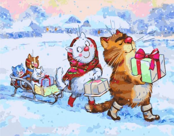 Картина по номерам Strateg Животные 2 с подарками 40х50 см в термопакете (SY6350-mt)