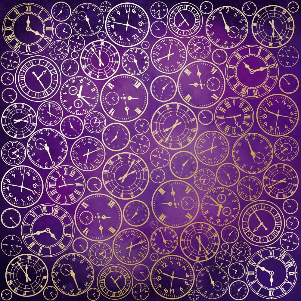 Лист бумаги односторонний Golden Clocks с фольгированием 30,5х30,5 см Violet/Aquarelle