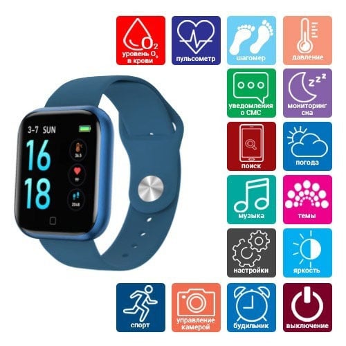 Смарт-годинник Smart Watch T80S Bluetooth 170 mAh два браслети Blue (tf4616) - фото 5