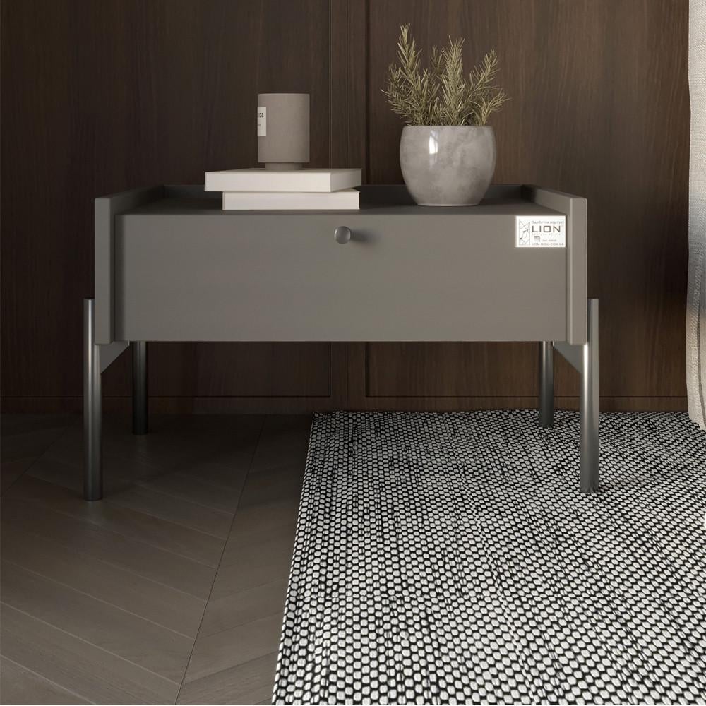 Тумба прикроватная Lion Wood с одним ящиком черные ножки Антрацит (Lion-041305)