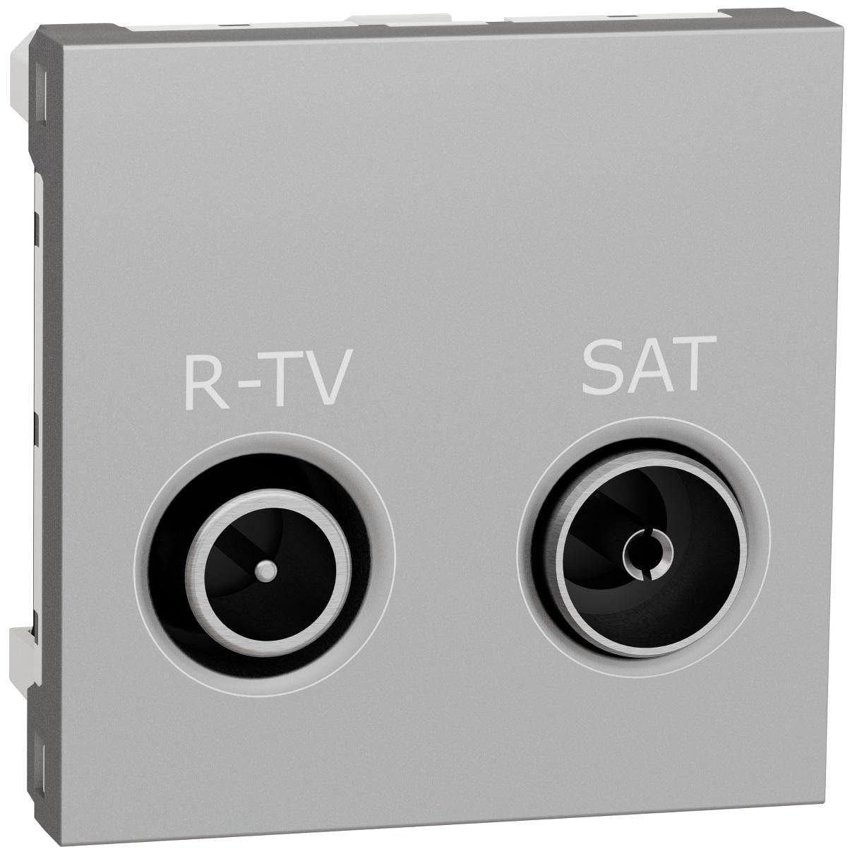 Розетка Schneider Electric R-TV/SAT проходная 2 модуля Unica Алюминий (NU345630)