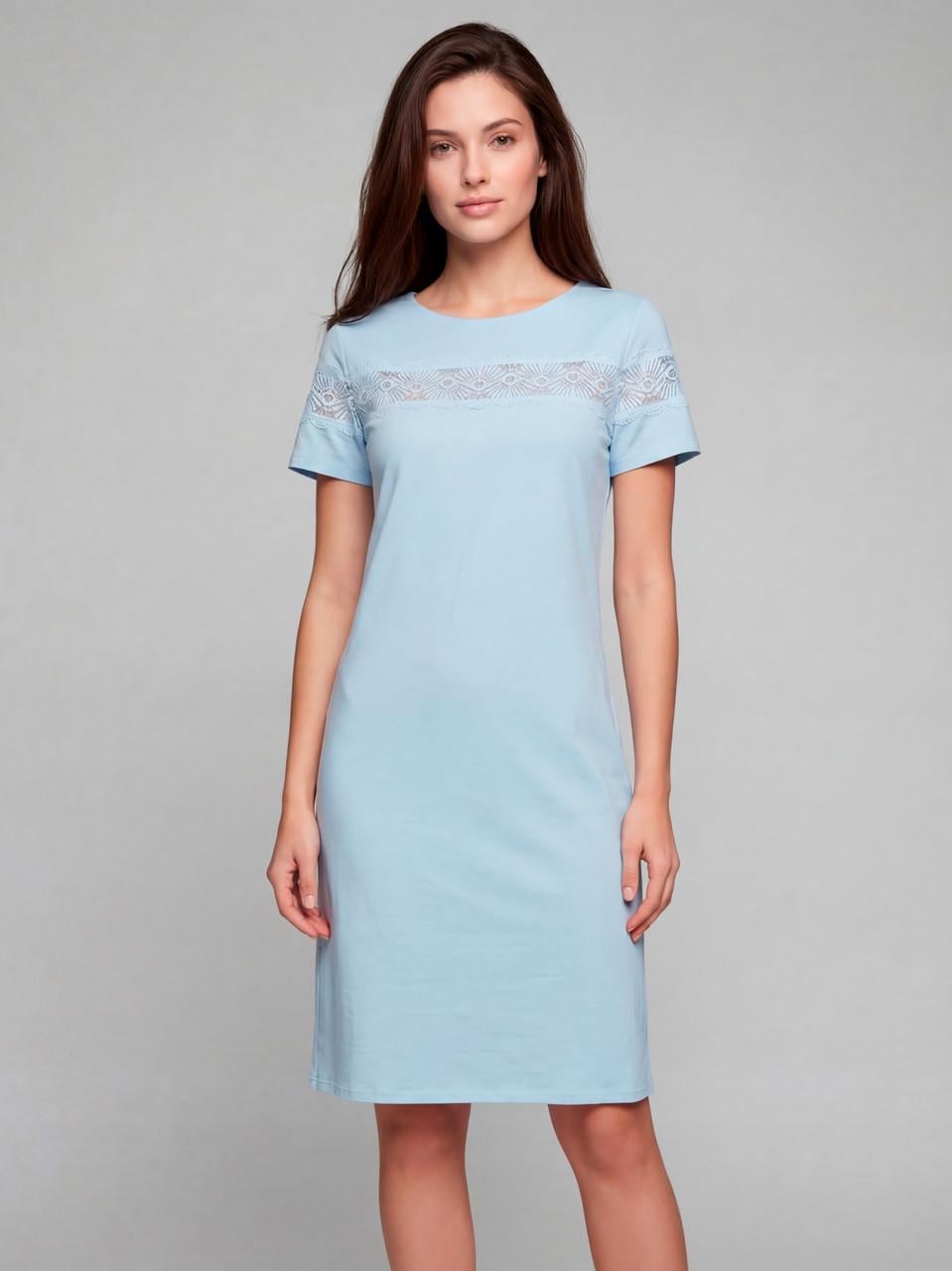 Ночная рубашка женская Roksana хлопчатобумажная с кружевом на груди L Голубой (1370/16329) Ночная рубашка женская Roksana хлопчатобумажная с кружевом на груди L Голубой (1370/16329)